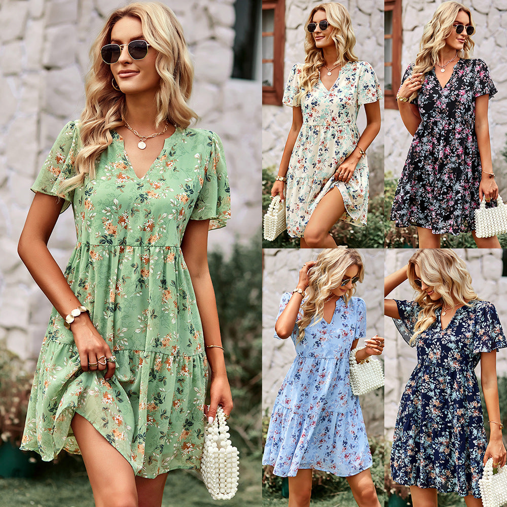 Fashion Dress Spring And Autumn V-neck