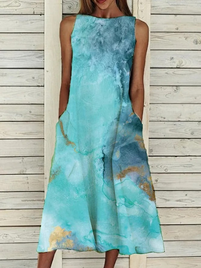 Spring New Flower Print Sleeveless Dress Women