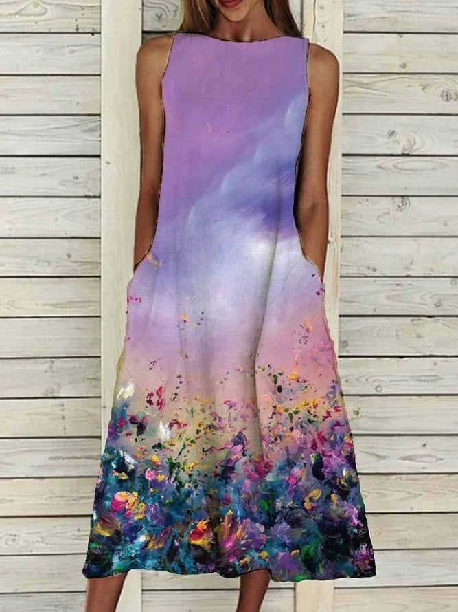 Spring New Flower Print Sleeveless Dress Women