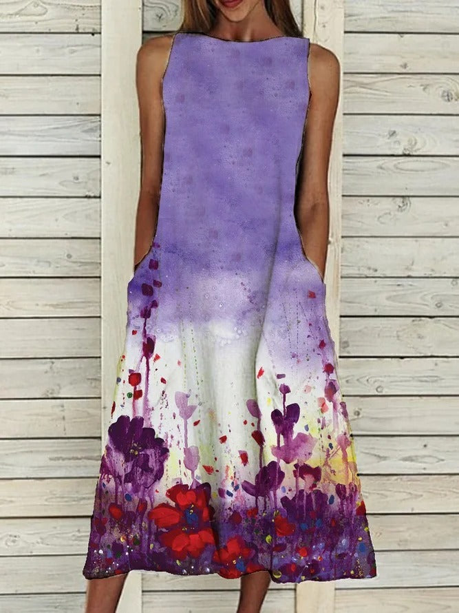 Spring New Flower Print Sleeveless Dress Women
