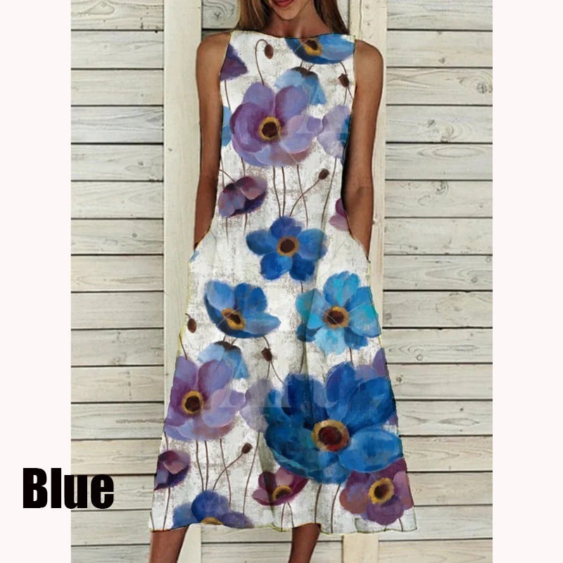 Spring New Flower Print Sleeveless Dress Women