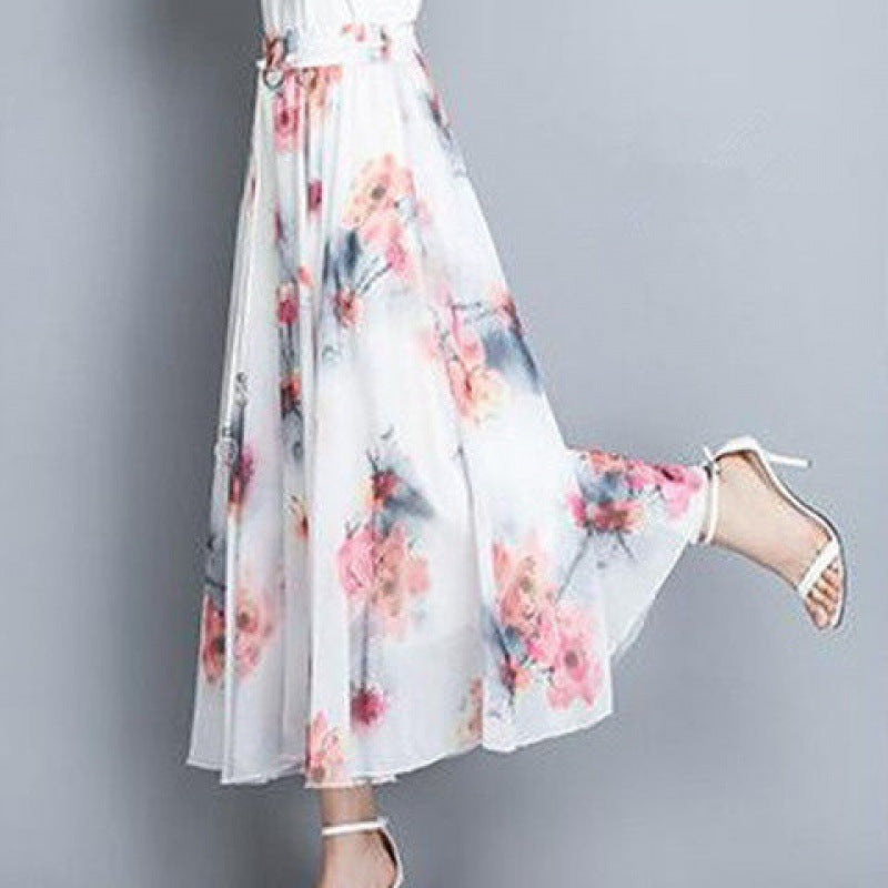 Chiffon skirt women summer new floral midi skirt