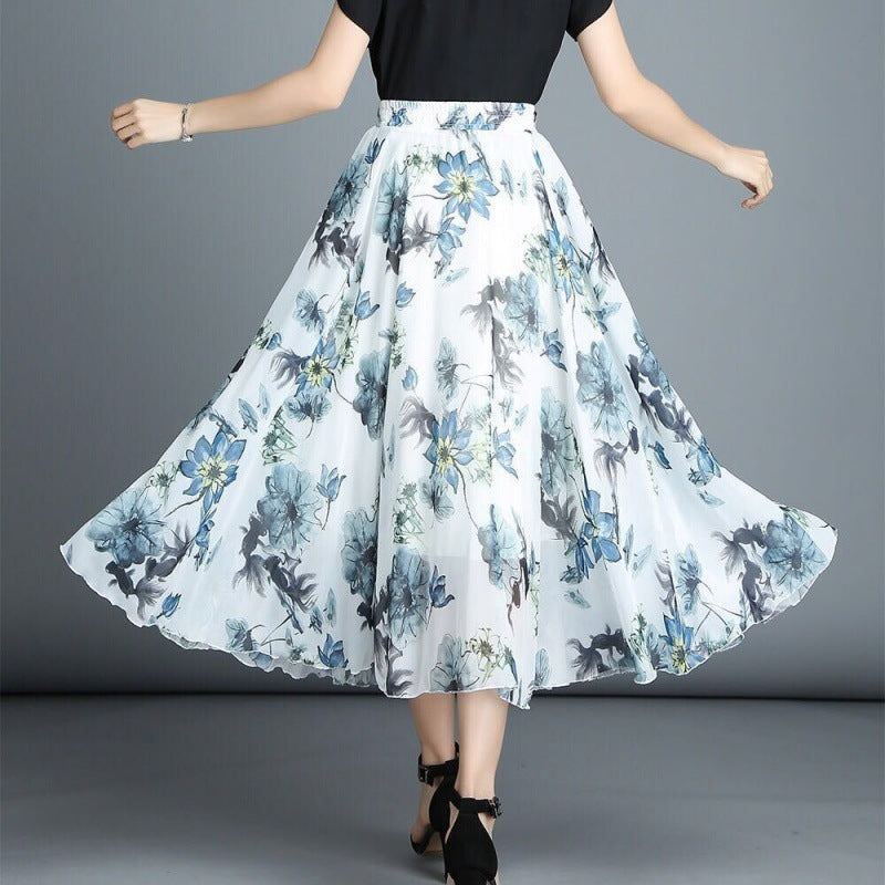 Chiffon skirt women summer new floral midi skirt