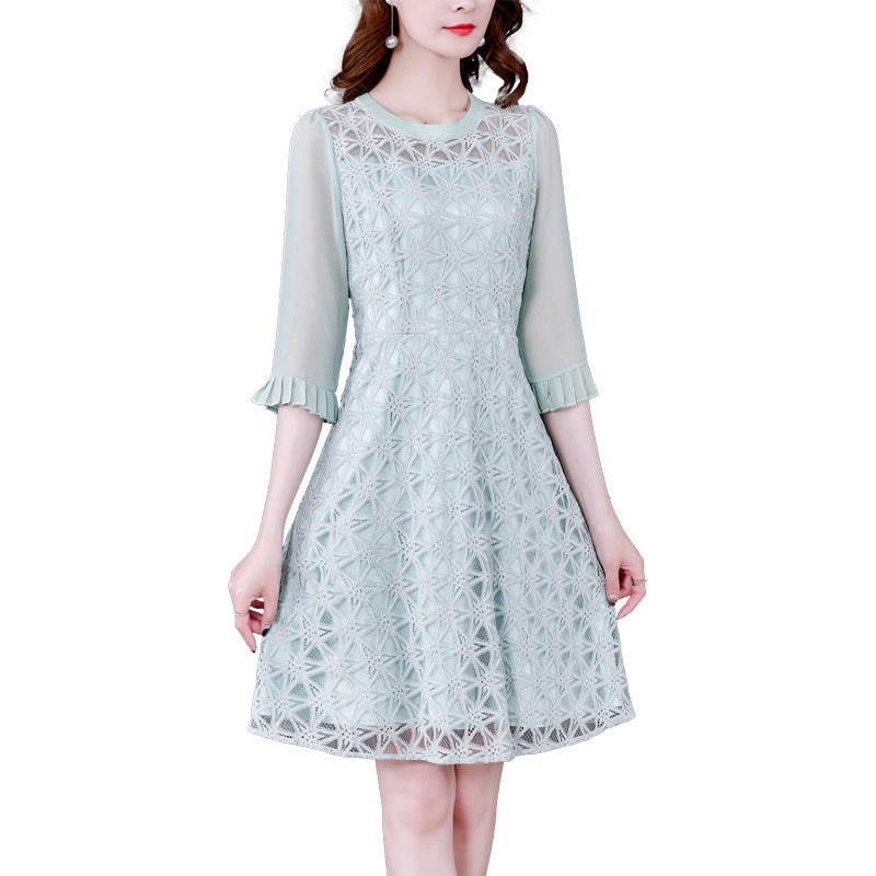Pure Color Stitching Lace Dress Spring