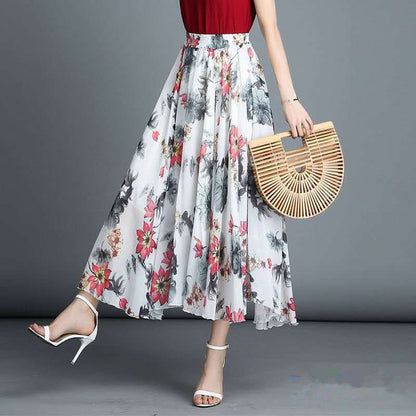 Chiffon skirt women summer new floral midi skirt