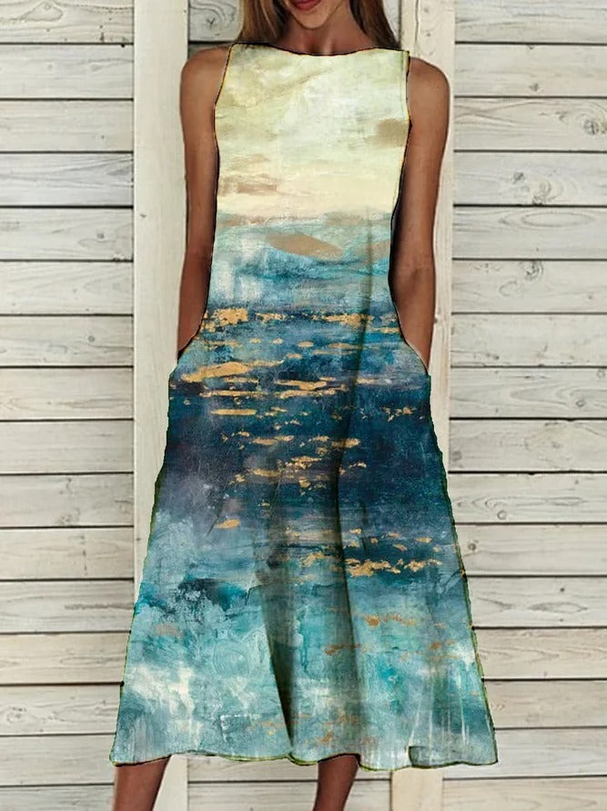 Spring New Flower Print Sleeveless Dress Women
