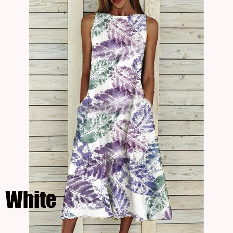 Spring New Flower Print Sleeveless Dress Women