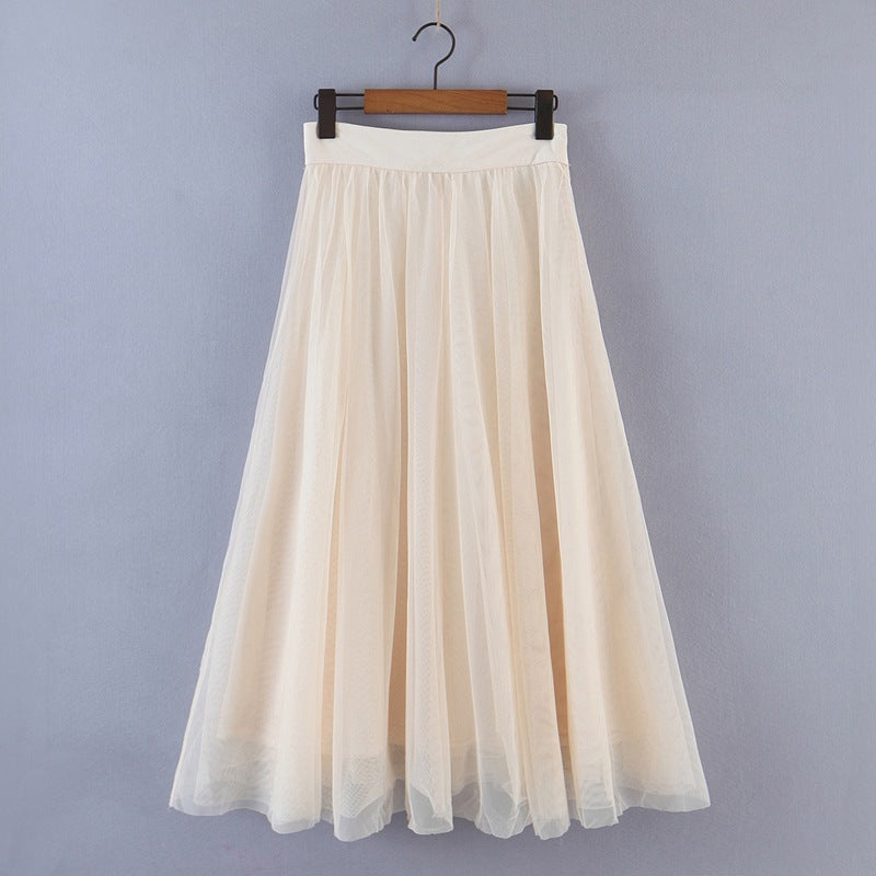 Spring New Style New Sweet Wind Mesh Thin Casual Long Skirt Women