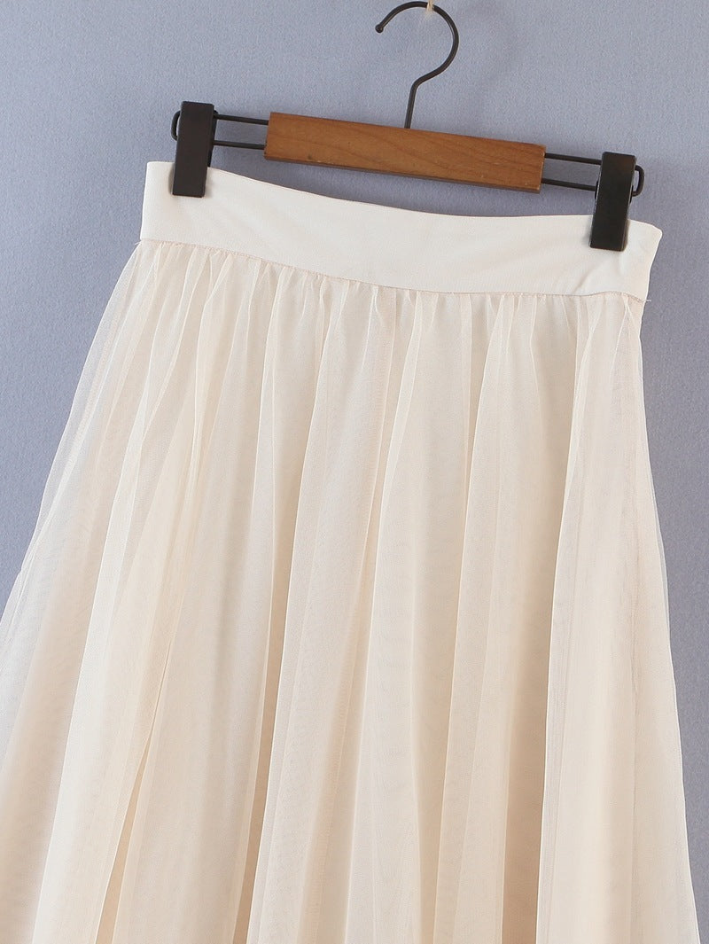 Spring New Style New Sweet Wind Mesh Thin Casual Long Skirt Women