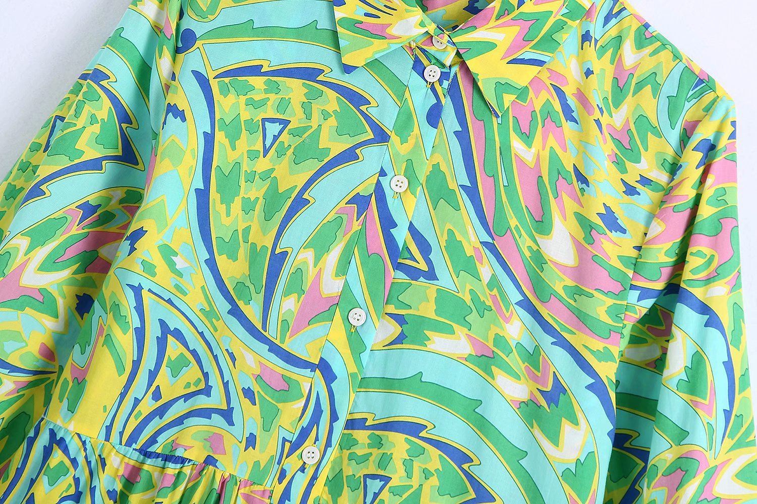 Spring Print Long Sleeve Long Dress