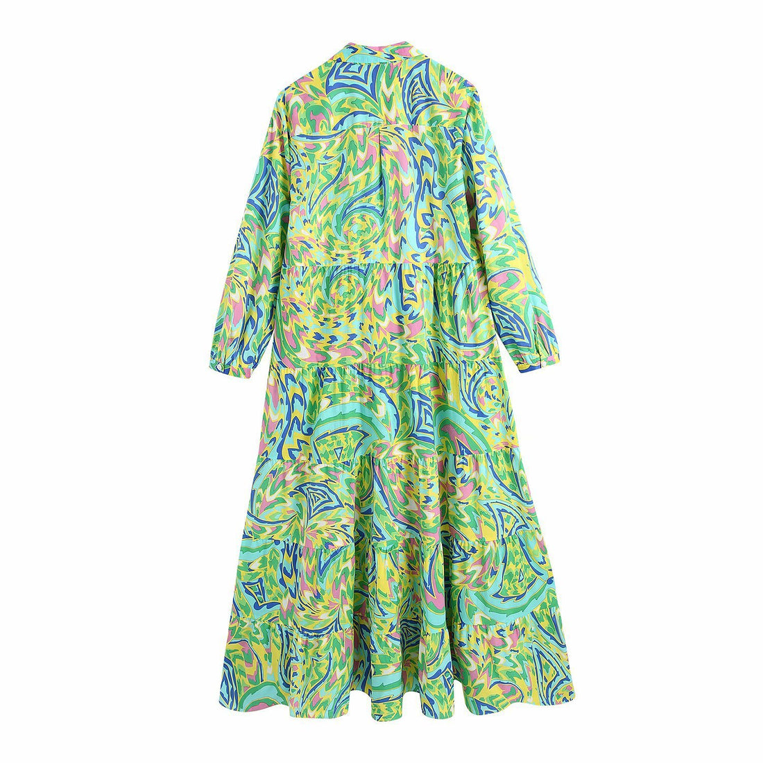 Spring Print Long Sleeve Long Dress