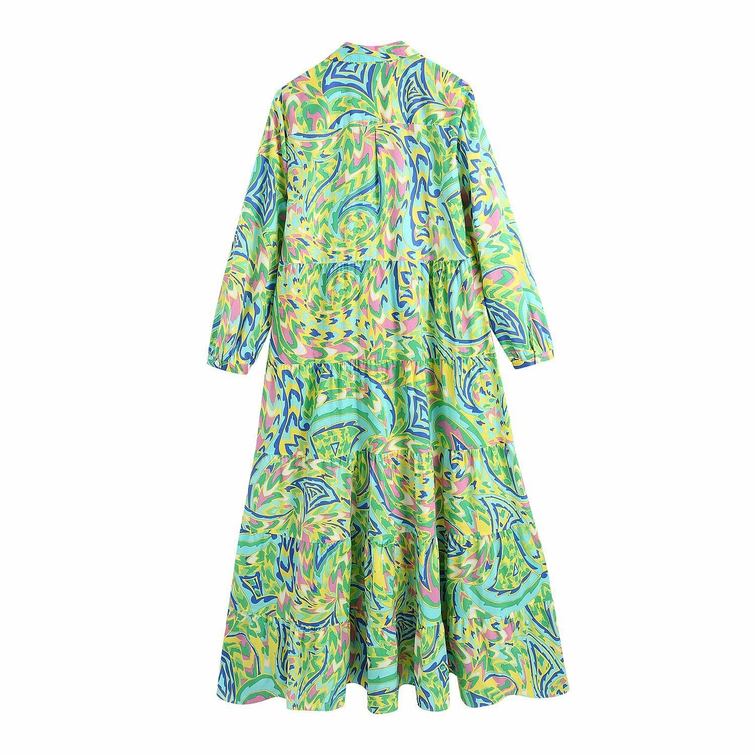 Spring Print Long Sleeve Long Dress