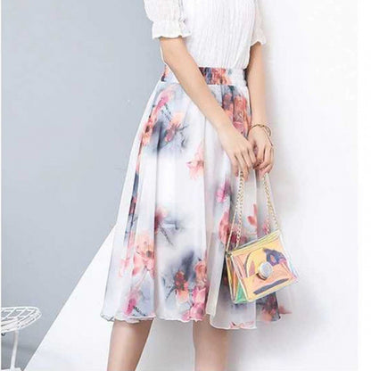 Chiffon skirt women summer new floral midi skirt