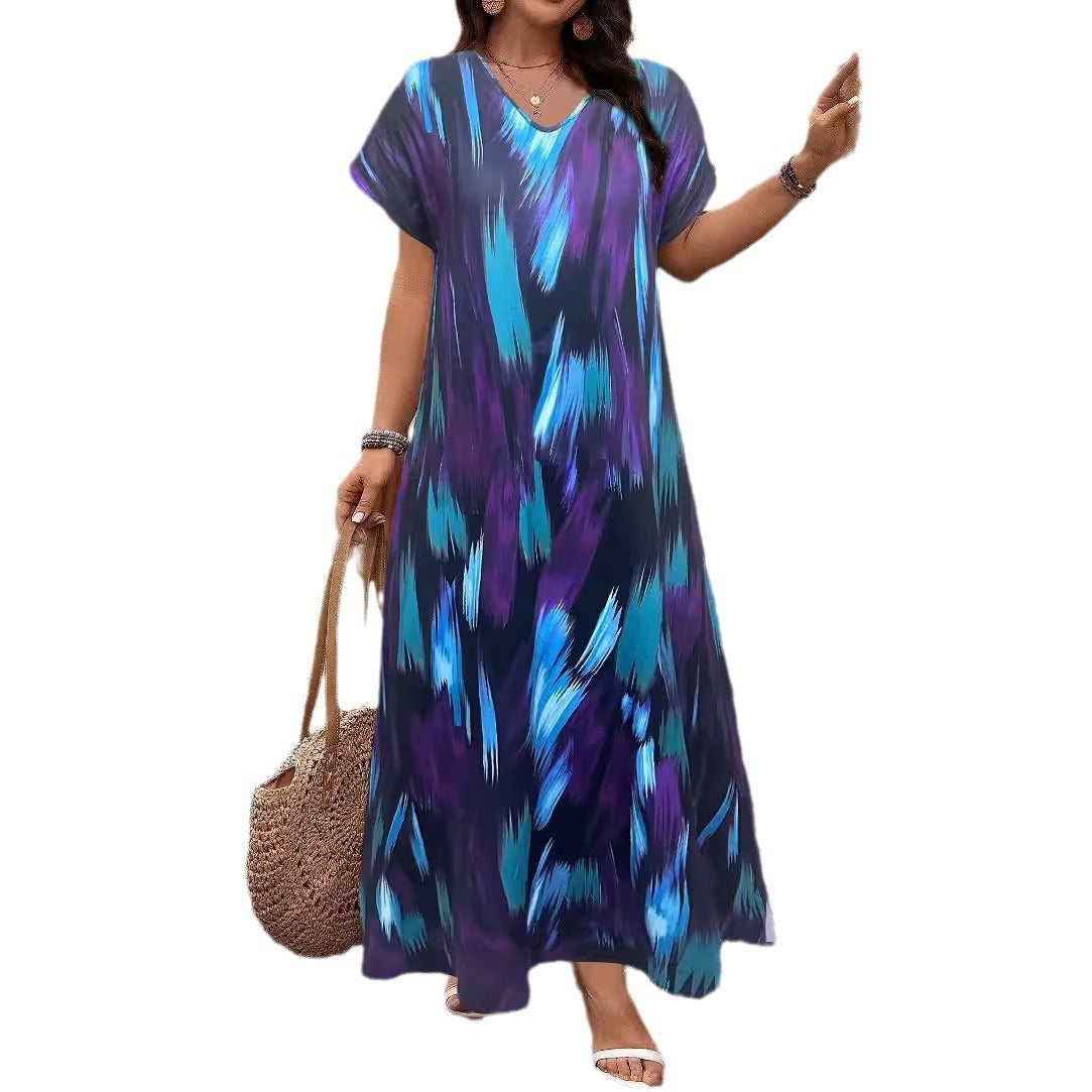 Printed Slit Hemline At Hem Plus Size Women&