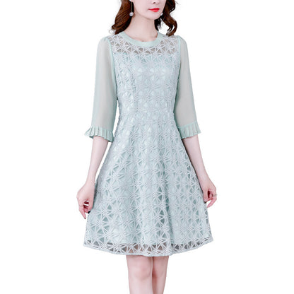 Pure Color Stitching Lace Dress Spring