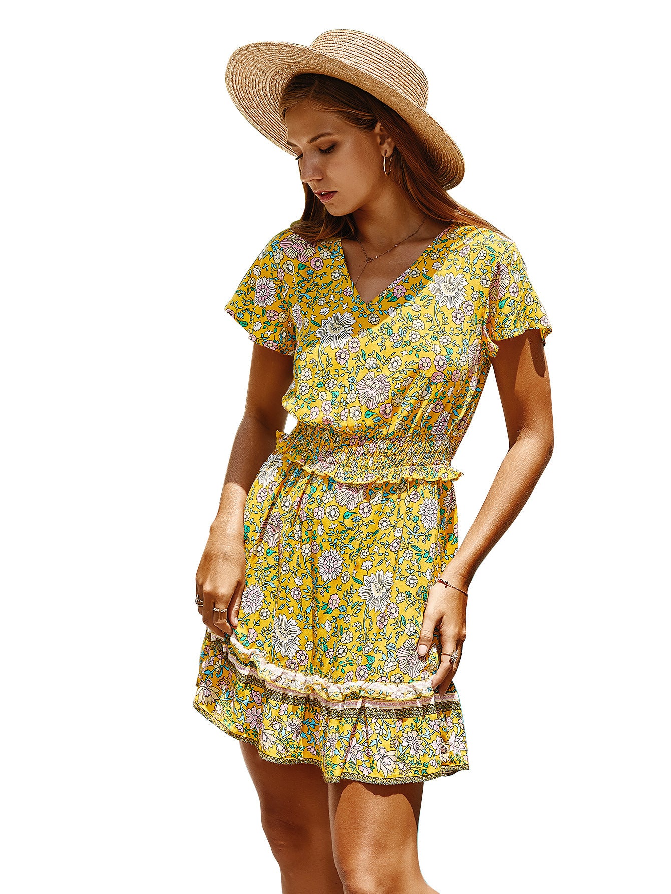 Spring Summer Cotton And Hemp Flowers Dress